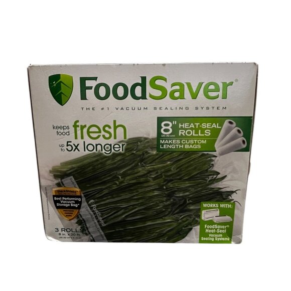 FoodSaver 8 in. x 20 ft. Vacuum Sealer Roll One Box with 3 rolls  8" heat seal r - Picture 1 of 6